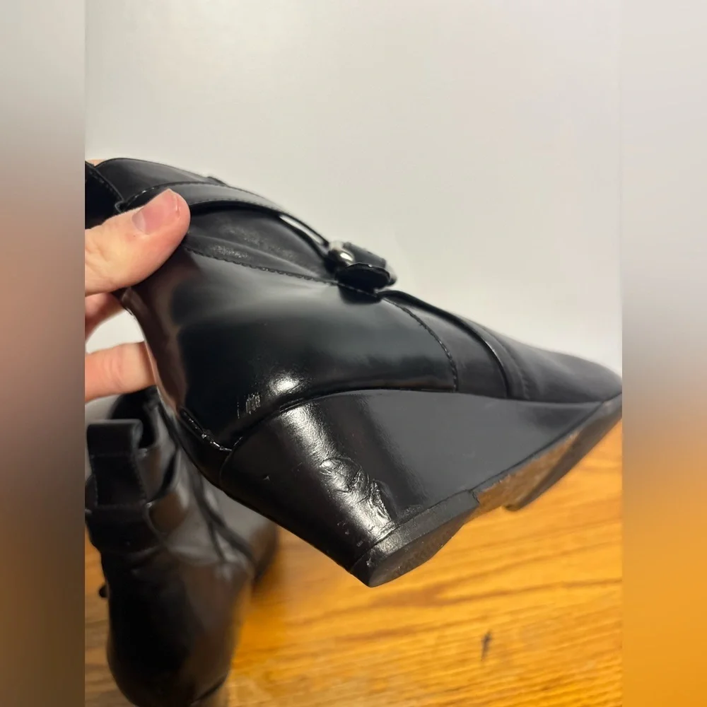 AGL Black Leather Wedge Ankle Boots Size EU 38.5